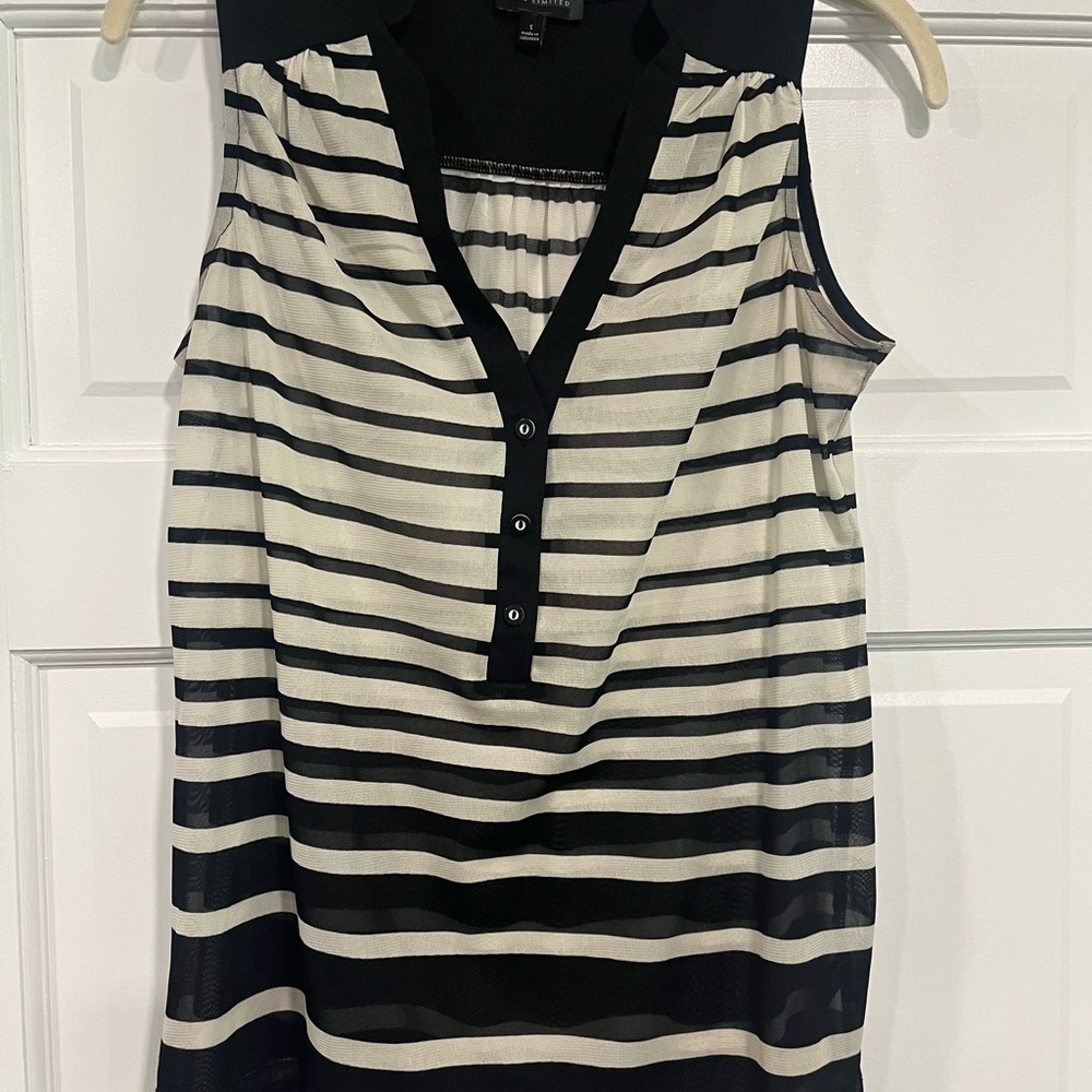 The Limited White and Blue Sleeveless Polo Blouse